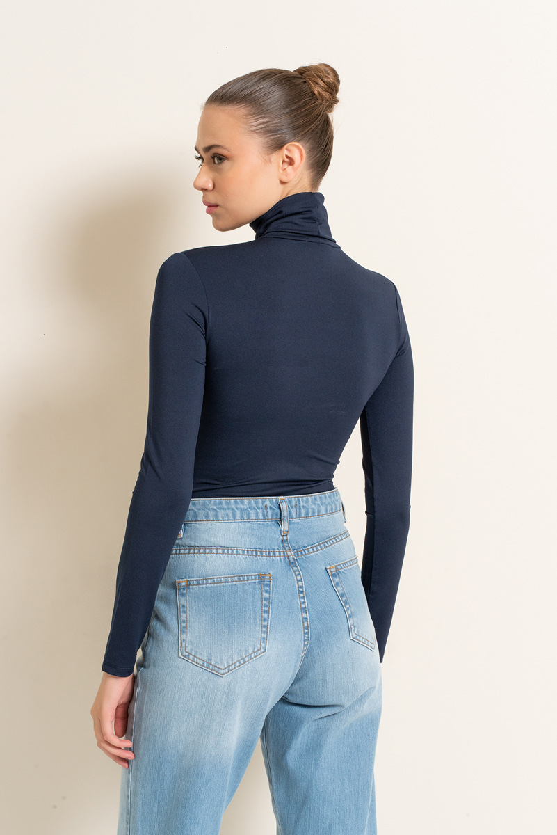 Slim Fit Long Sleeve Roll Neck Navy Top