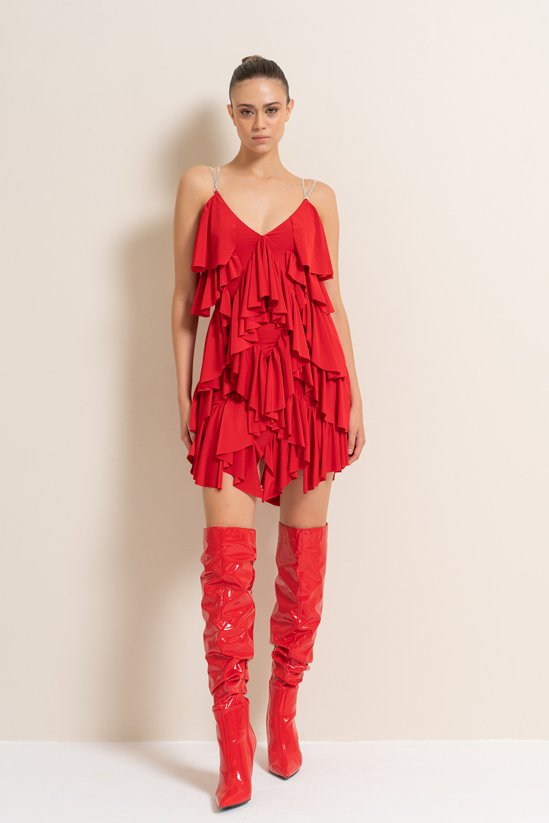 Red Ruffle Cami Mini Dress