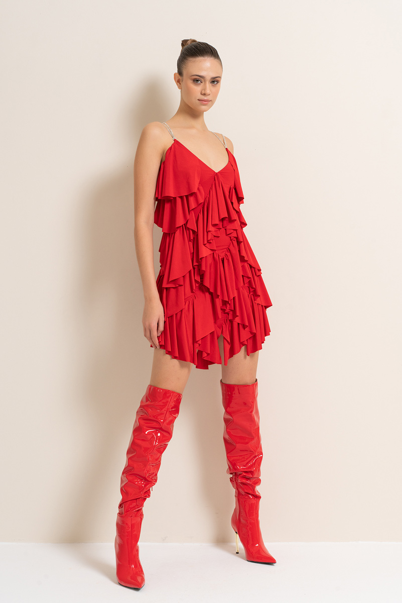 Red Ruffle Cami Mini Dress