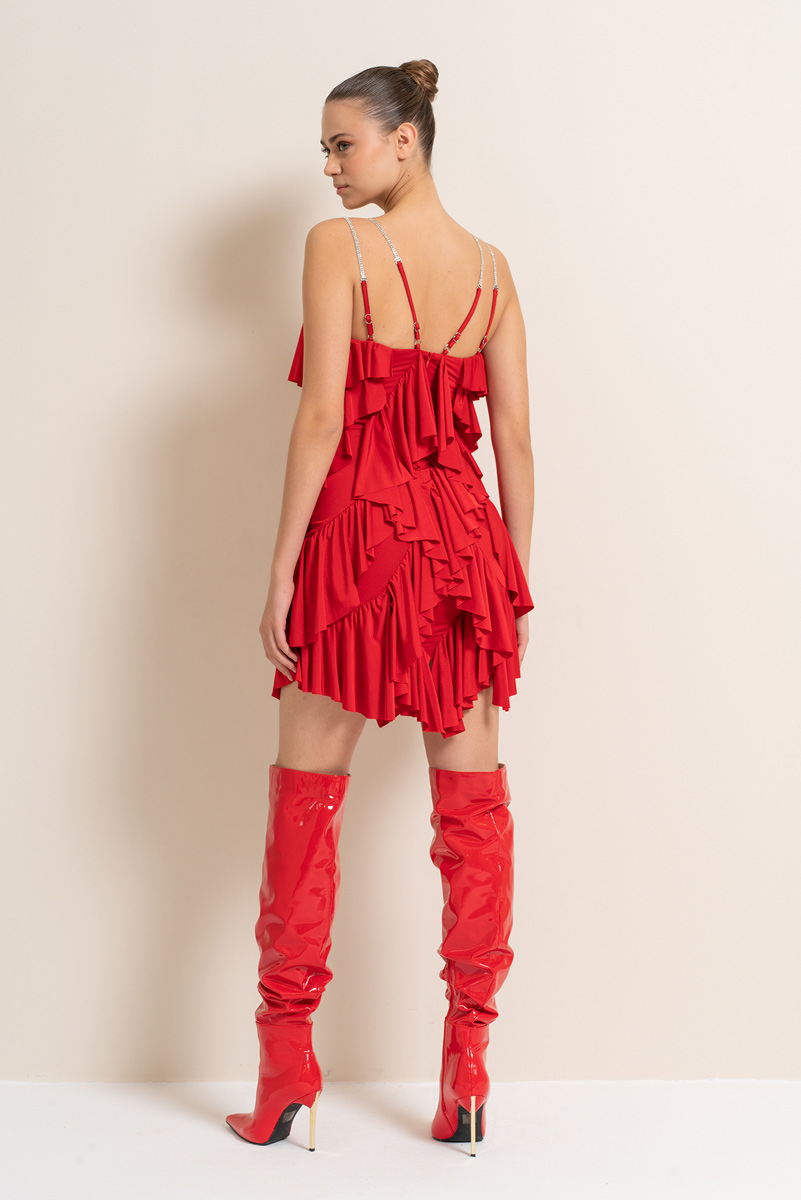 Red Ruffle Cami Mini Dress