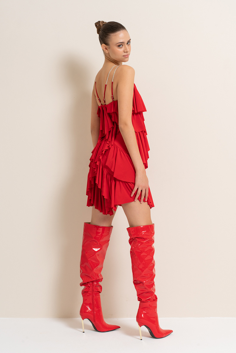 Red Ruffle Cami Mini Dress