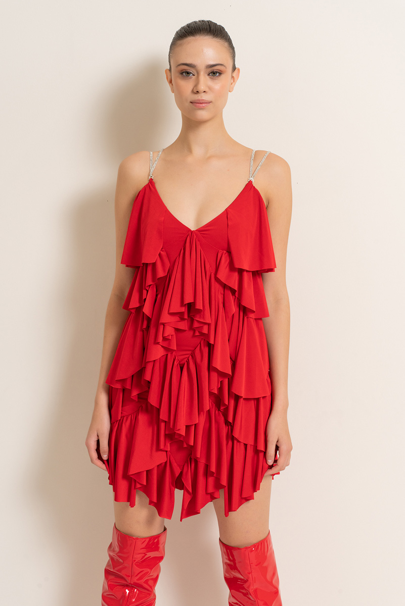 Red Ruffle Cami Mini Dress