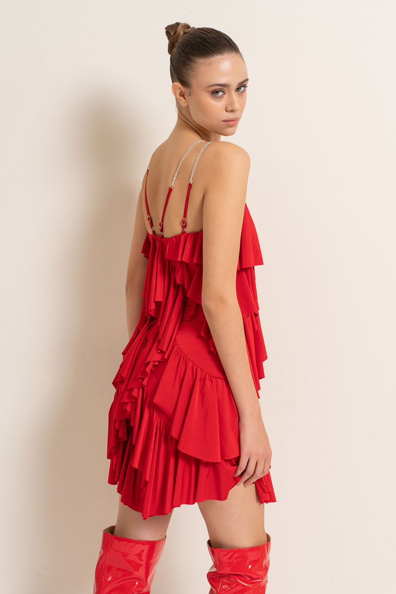 Red Ruffle Cami Mini Dress