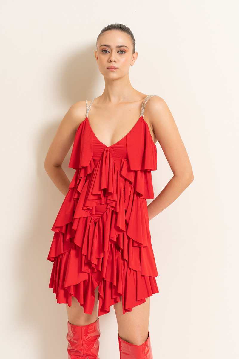 Red Ruffle Cami Mini Dress