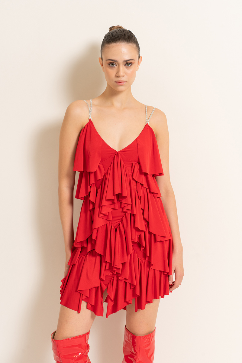 Red Ruffle Cami Mini Dress