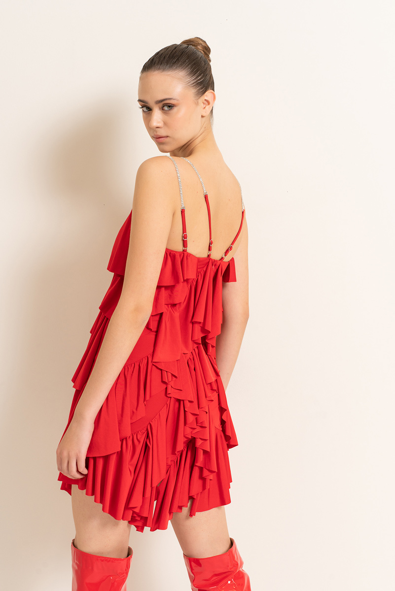 Red Ruffle Cami Mini Dress