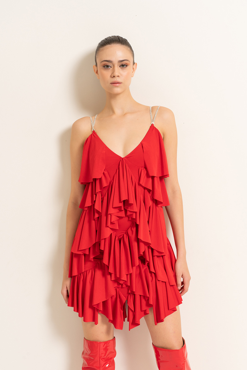 Red Ruffle Cami Mini Dress