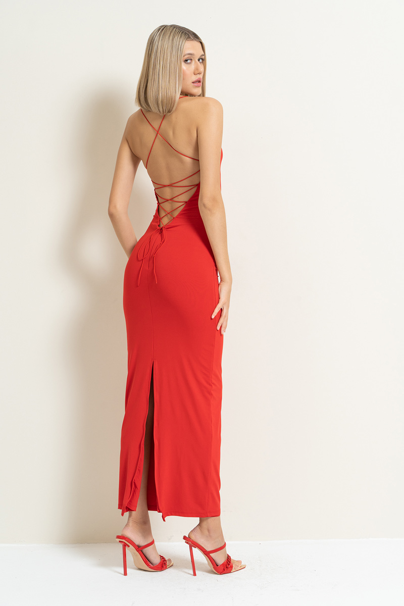 Red Crisscross-Back Maxi Dress