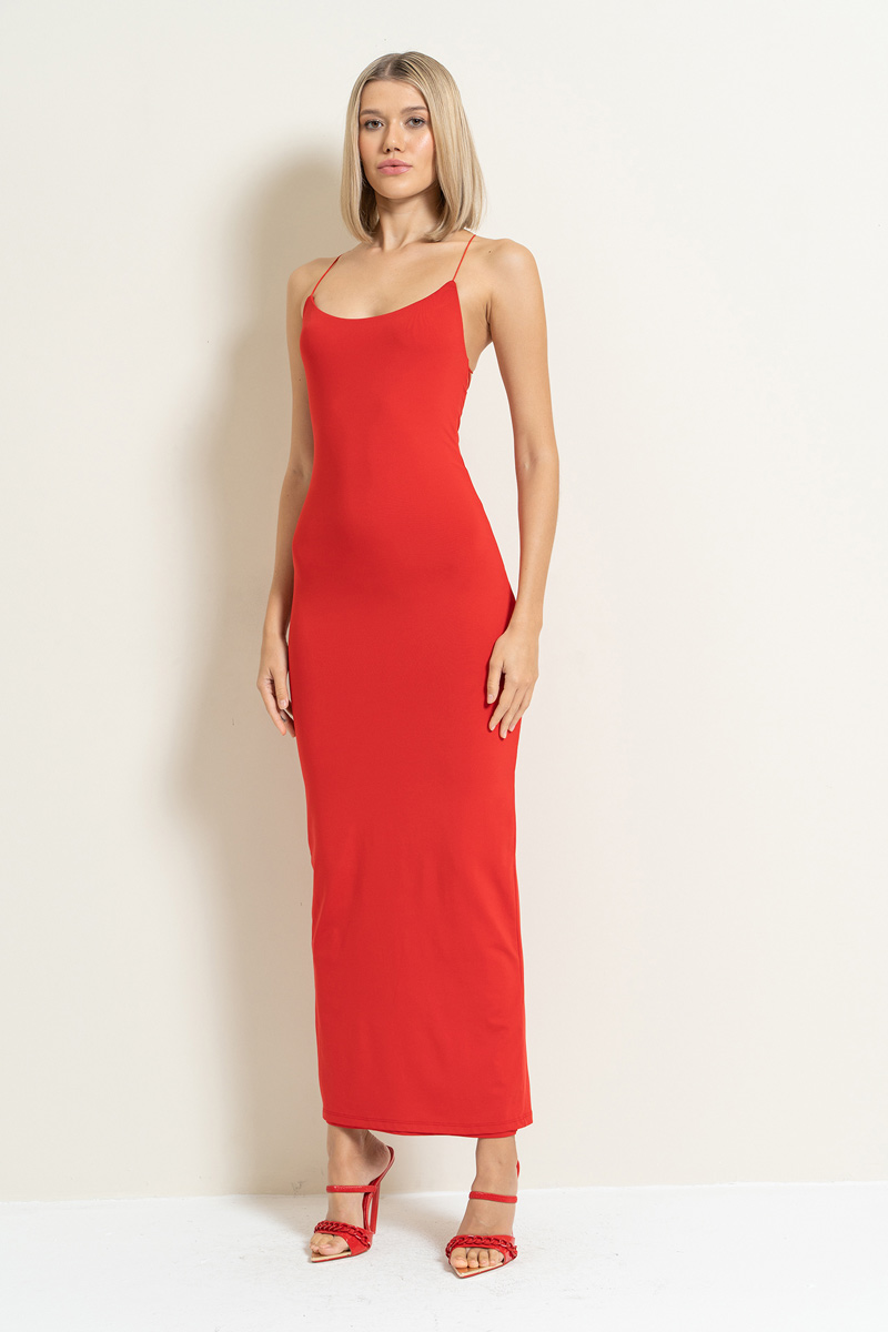 Wholesale Red Crisscross-Back Maxi Dress