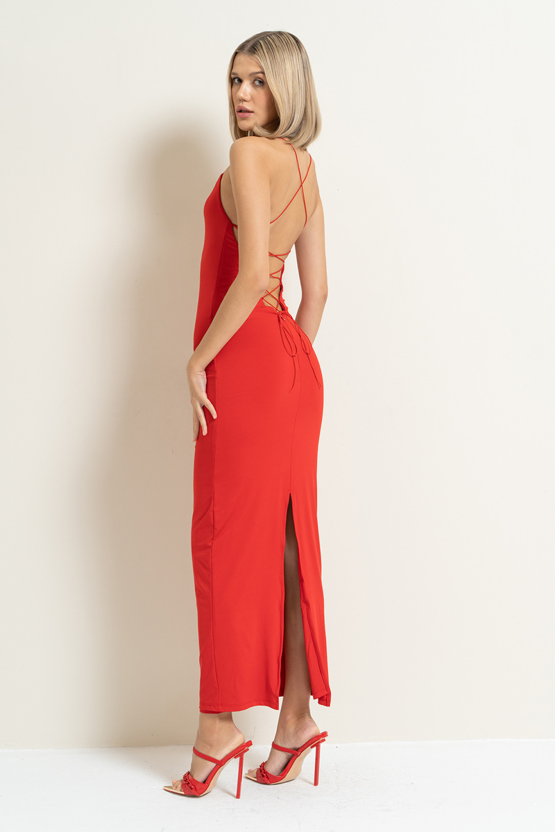 Wholesale Red Crisscross-Back Maxi Dress