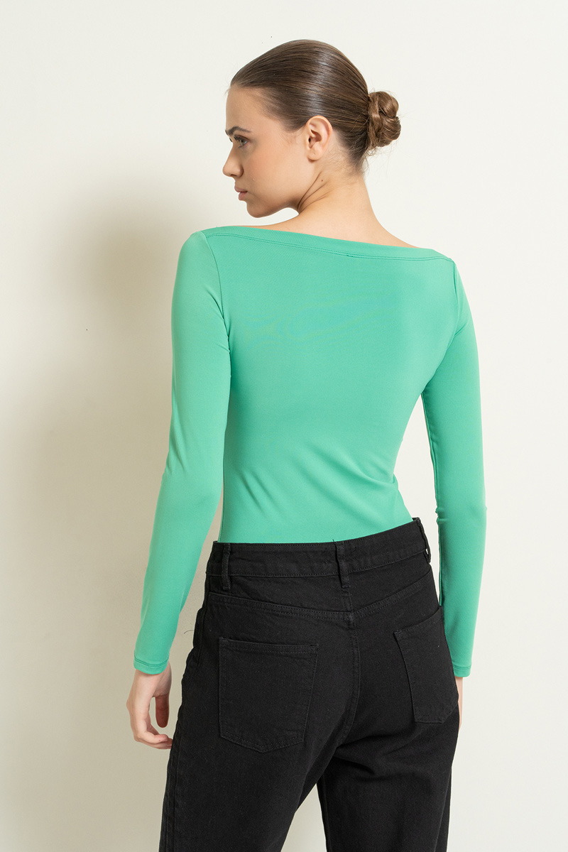 Boat Neck Long Sleeve New Green Top