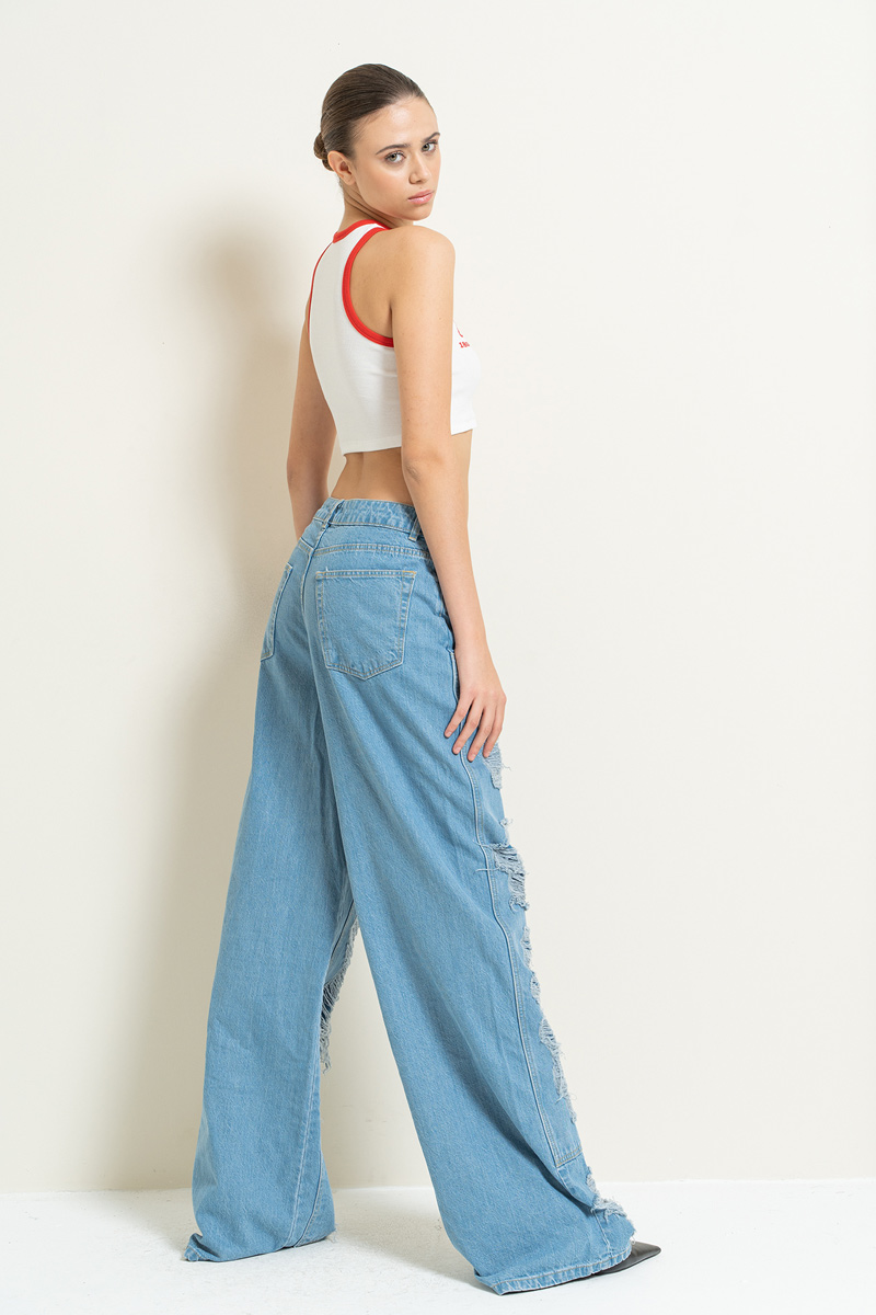 Wholesale Blue Distressed Loose-Fit Jeans