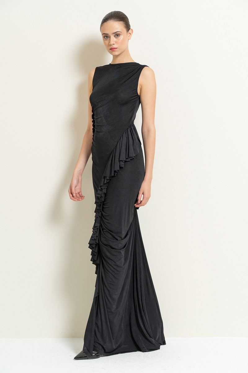 Wholesale Black Shirred Sleeveless Maxi Dress