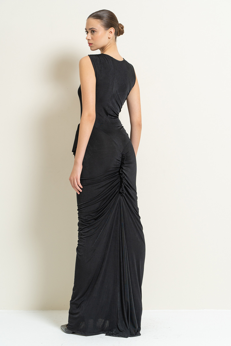 Wholesale Black Shirred Sleeveless Maxi Dress