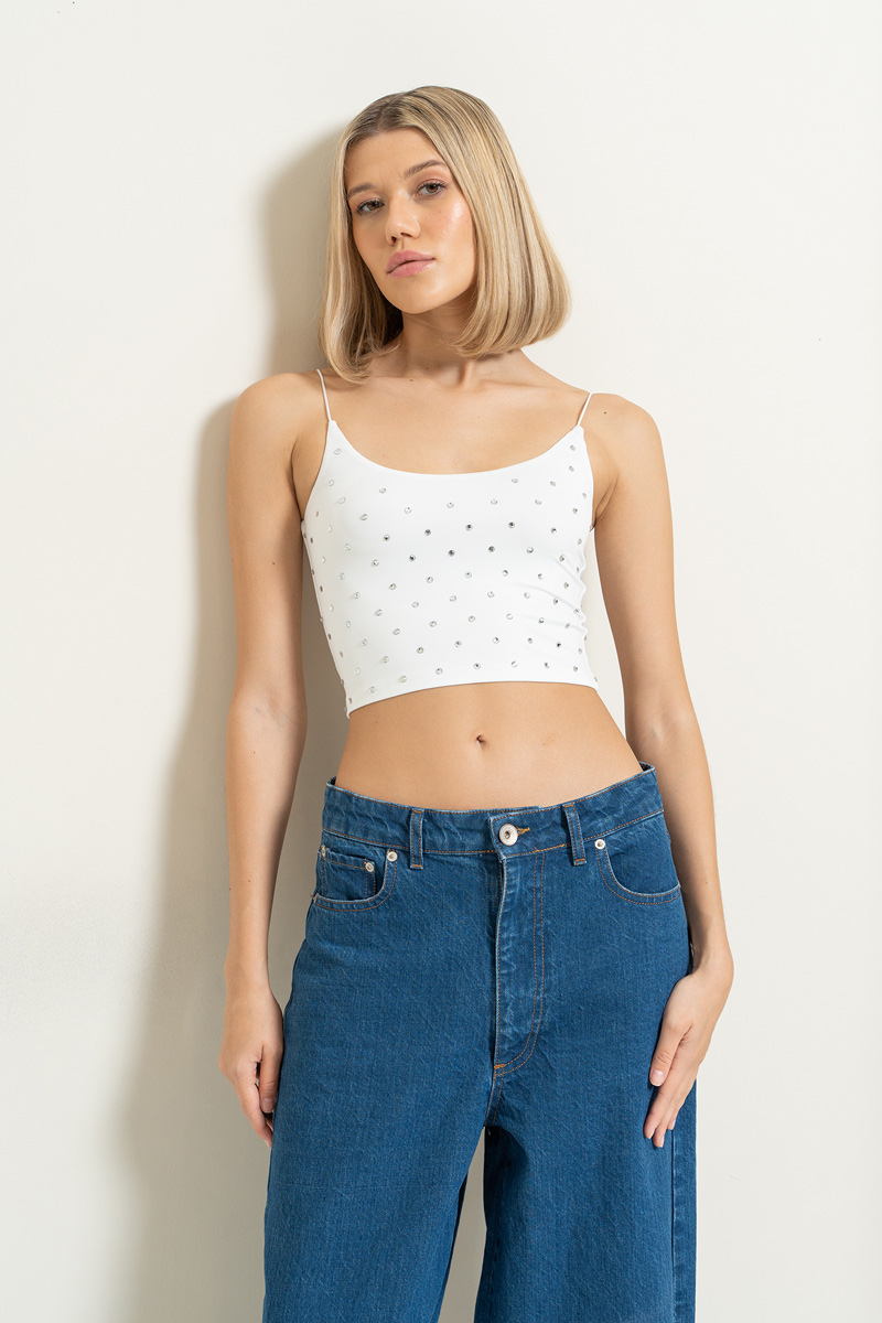 Wholesale Offwhite Embellished Crop Cami Top