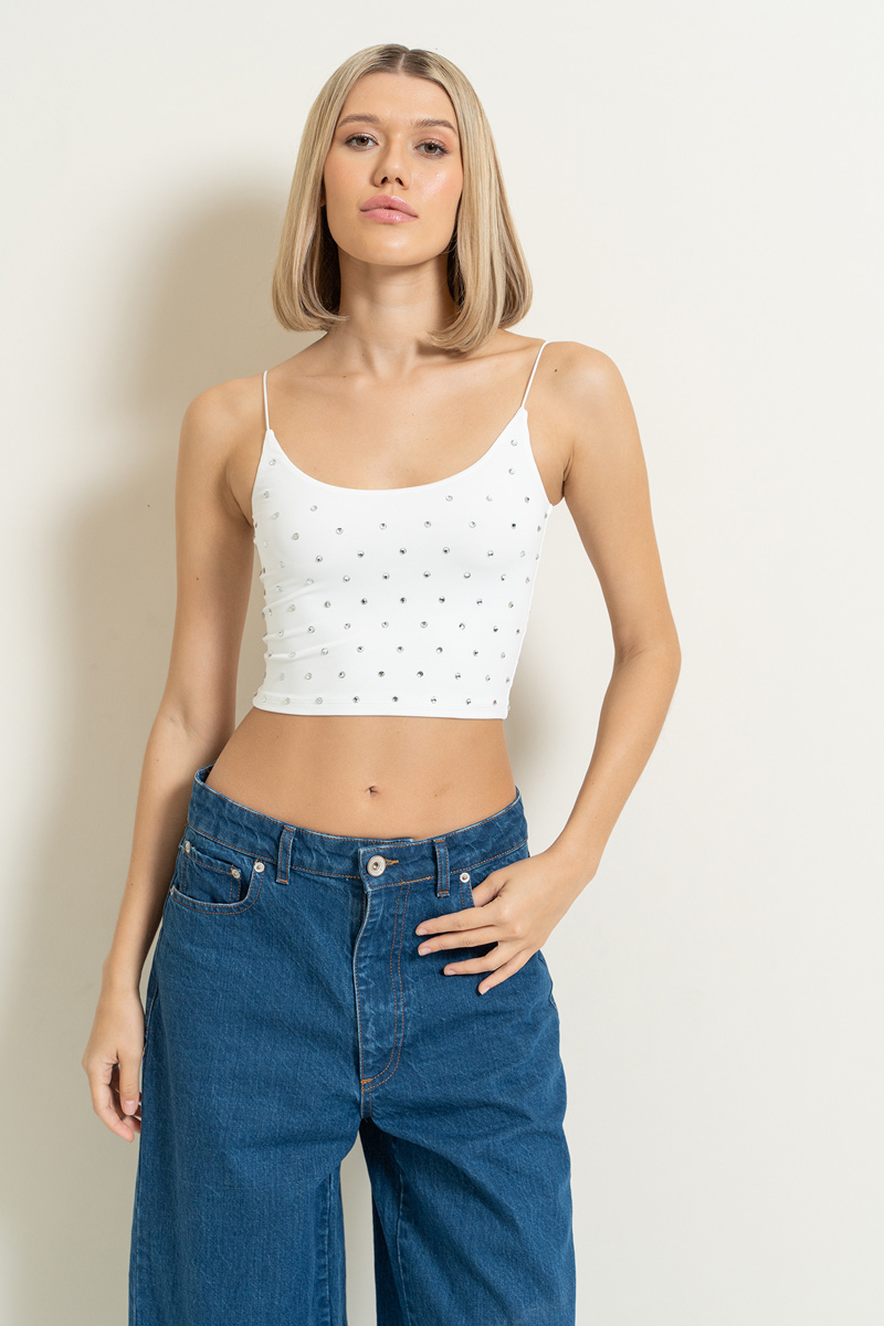 Wholesale Offwhite Embellished Crop Cami Top