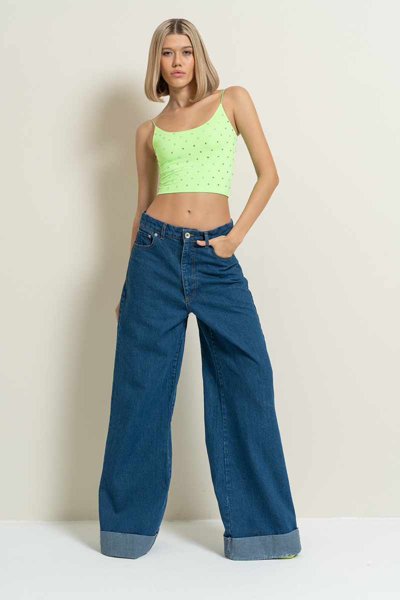 Wholesale Neon Green Embellished Crop Cami Top