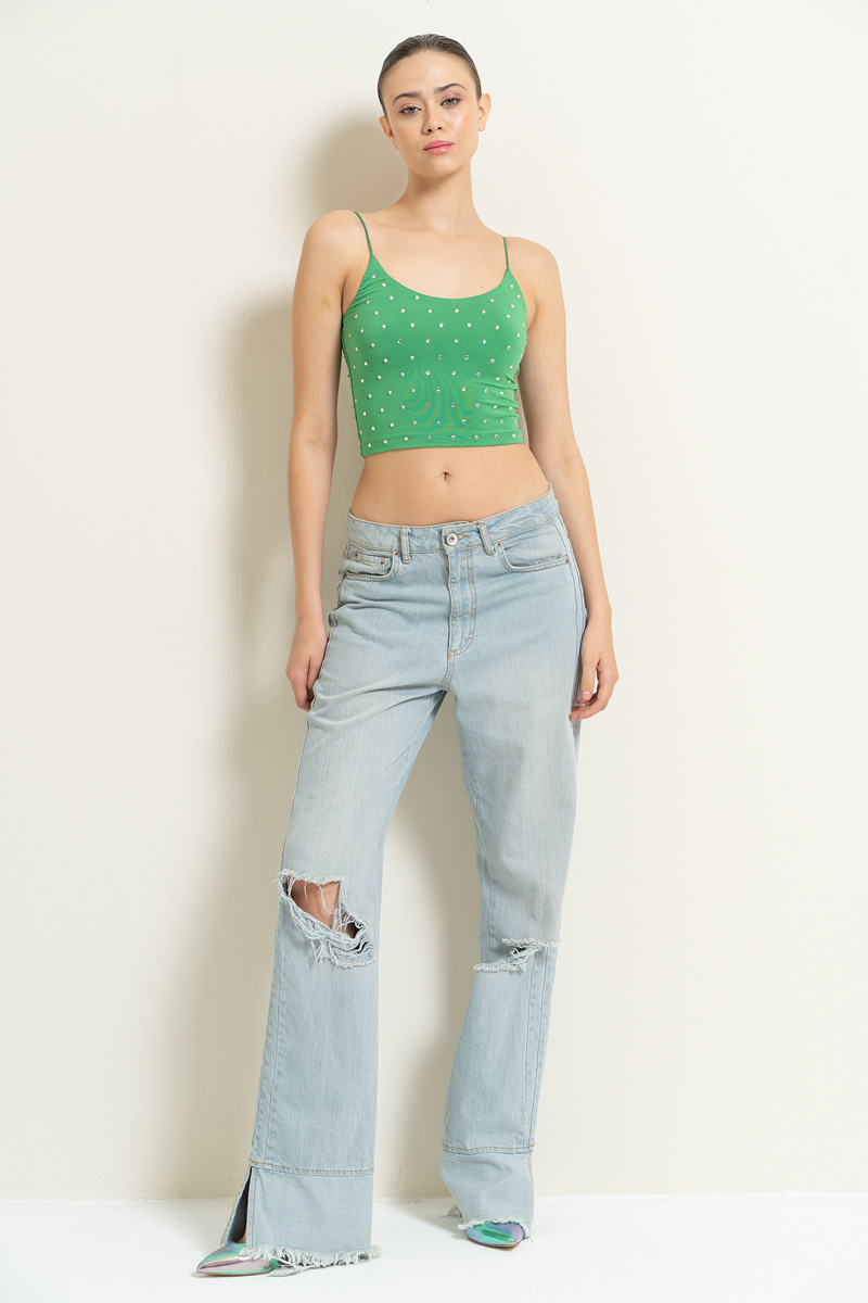 Wholesale Kelly Green Embellished Crop Cami Top