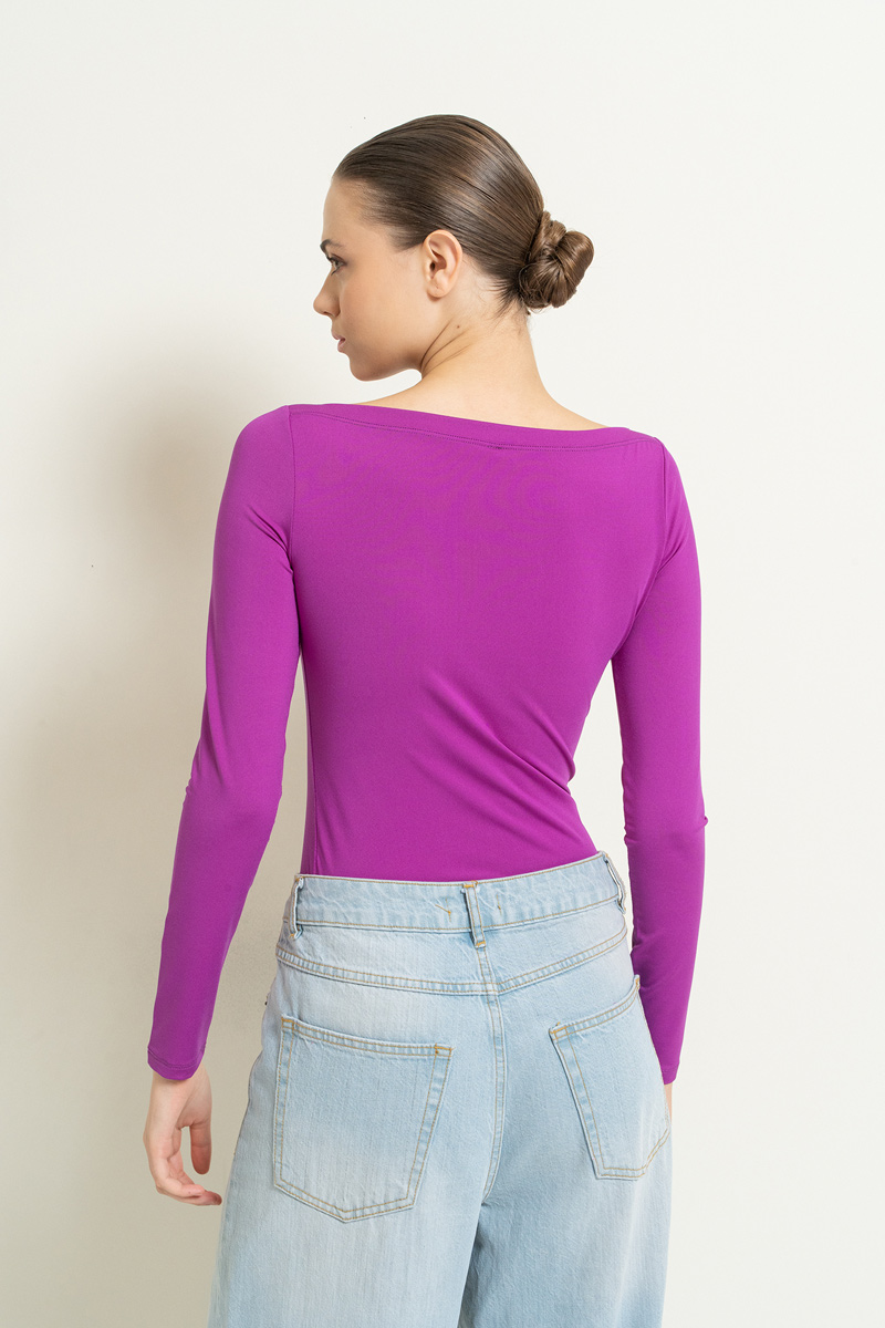 Boat Neck Long Sleeve Magenta Top