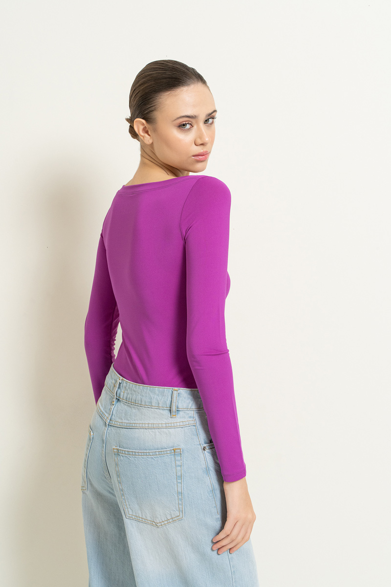 Boat Neck Long Sleeve Magenta Top