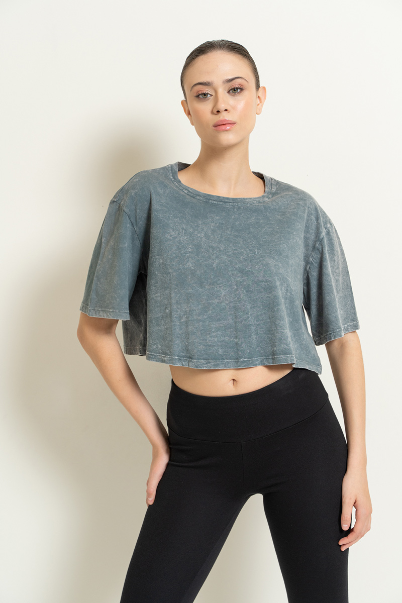 Graphic-Back Antrasit Cropped T-Shirt