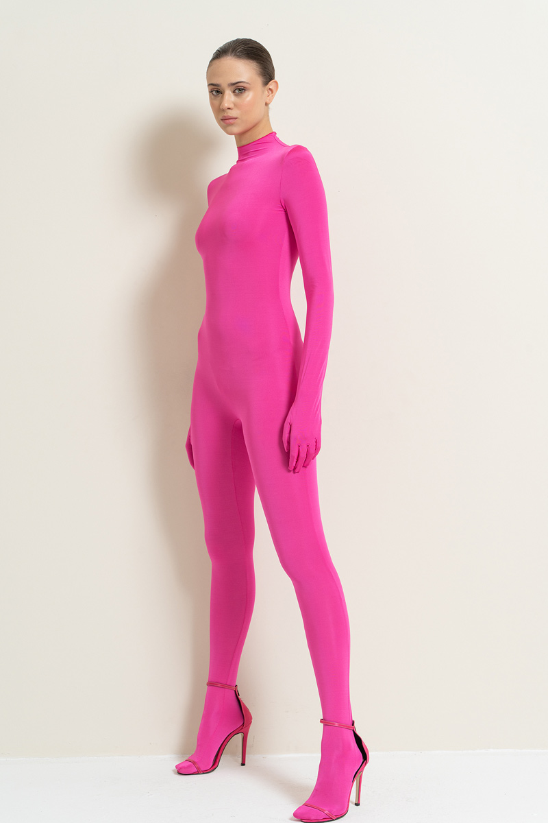 New Fuschia Footed Catsuit with Gloves