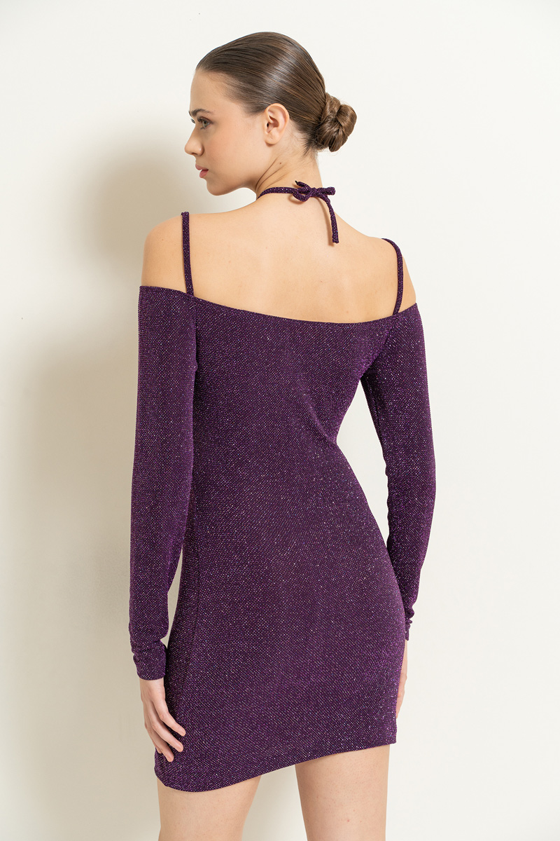 Purple Off-the-Shoulder Strappy Mini Dress