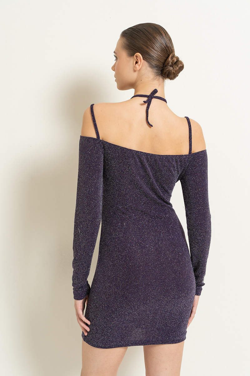 Dark Purple Off-the-Shoulder Strappy Mini Dress