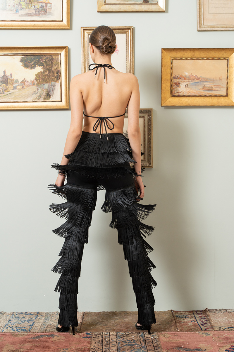 Black Fringe Pants