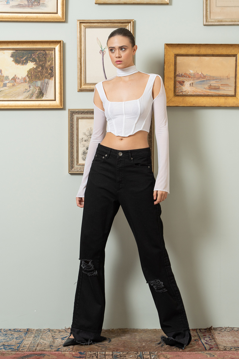 Wholesale Offwhite Crop Mesh Top