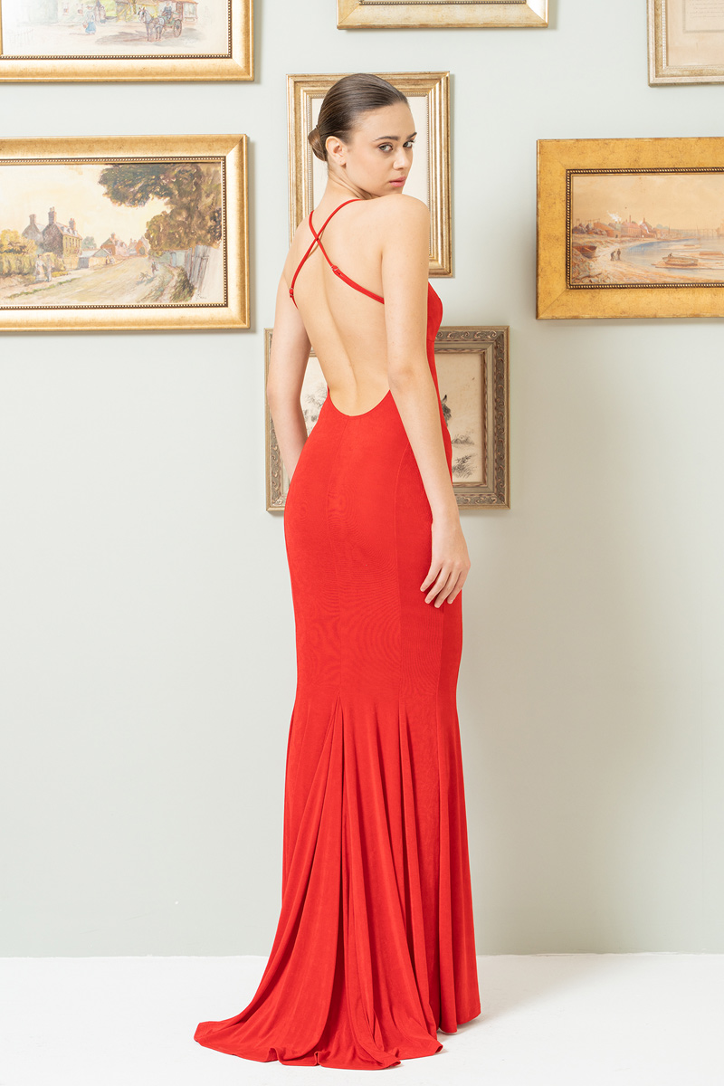 Red Backless Cami Maxi Dress
