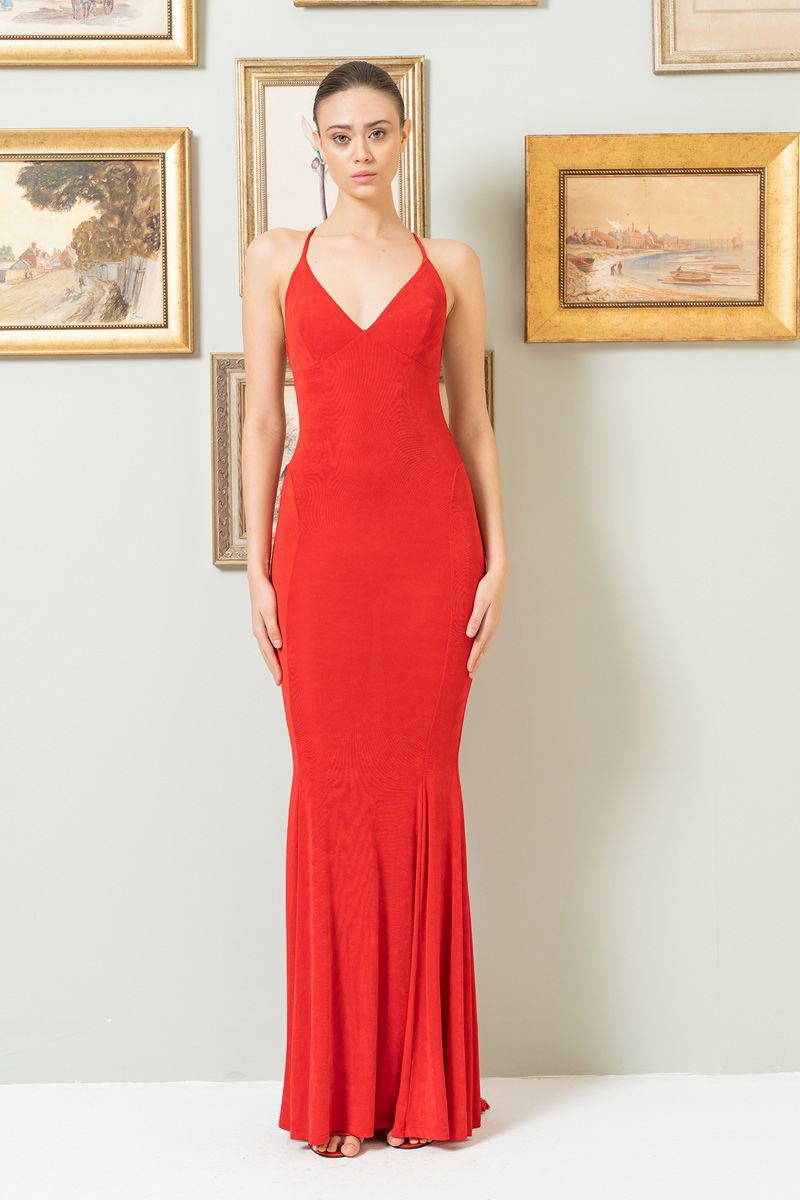 Wholesale Red Backless Cami Maxi Dress