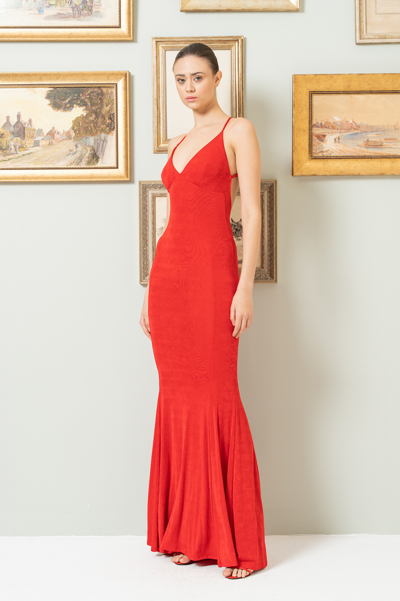 Wholesale Red Backless Cami Maxi Dress