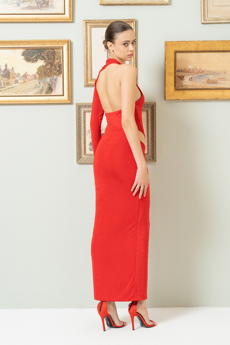 Wholesale Red Cut Out One-Shoulder Dress