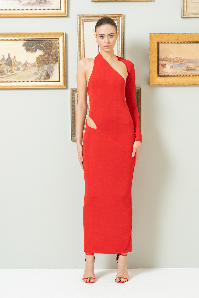 Wholesale Red Cut Out One-Shoulder Dress