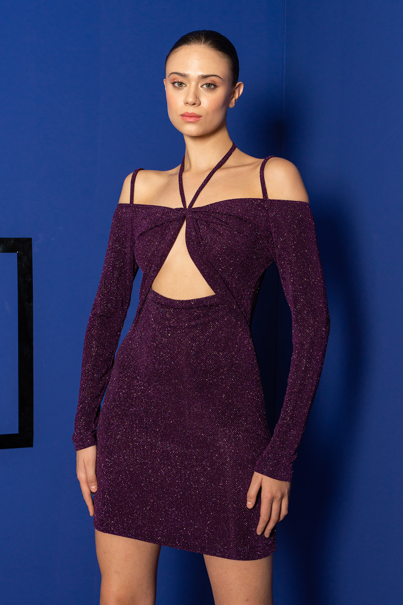 Wholesale Purple Off-the-Shoulder Strappy Mini Dress