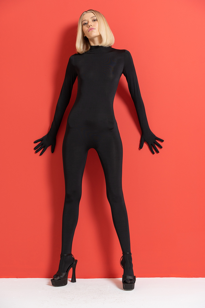 Black Footed Catsuit with Gloves