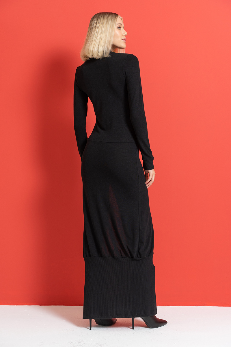 Split Front Maxi Dress With Chain Black Belt