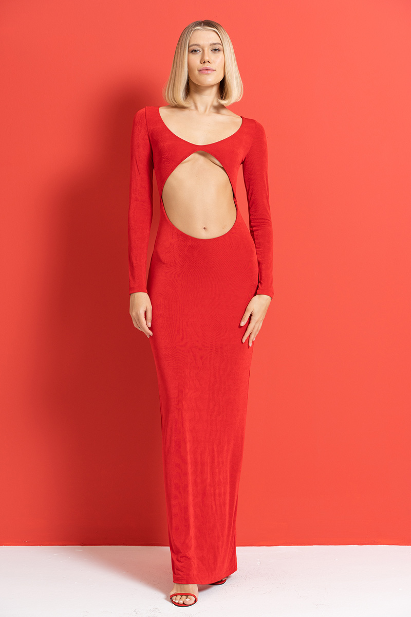 Wholesale Red Cut Out Front Maxi Dress