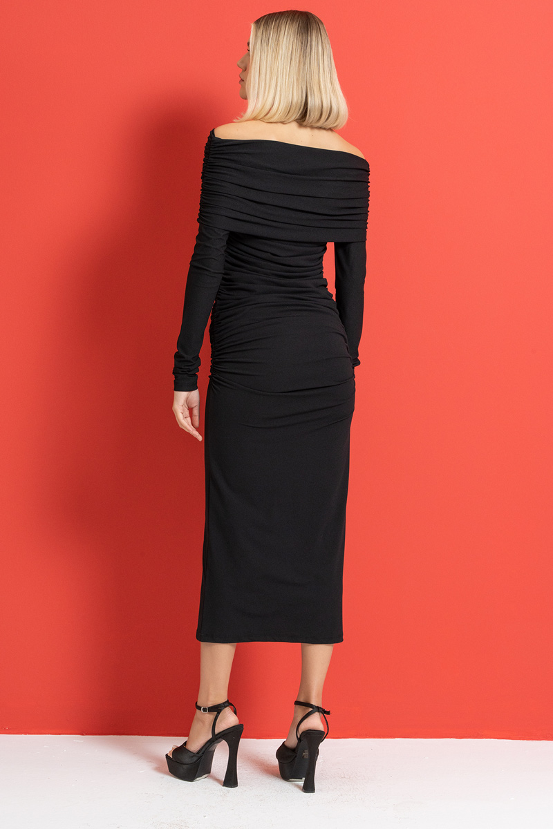 Black Off-the-Shoulder Ruched Dress