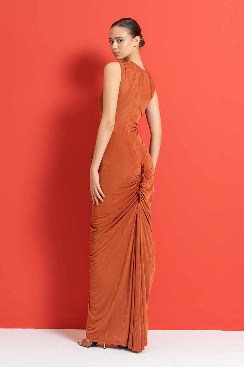 Wholesale CİNNAMON Shirred Sleeveless Maxi Dress