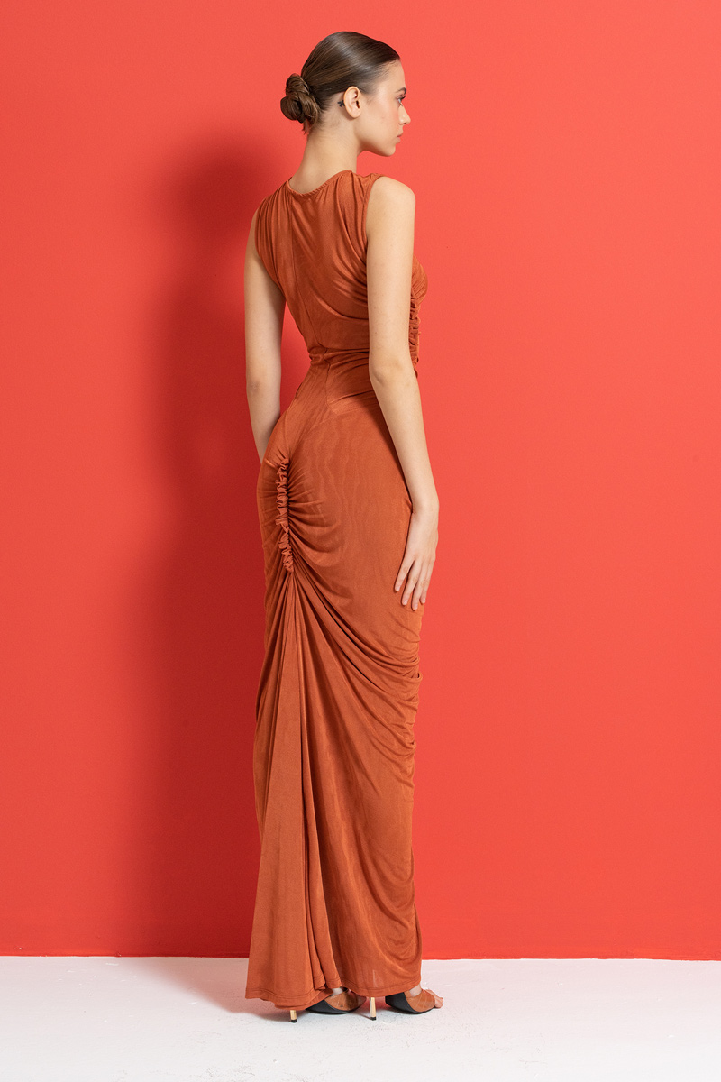 Wholesale CİNNAMON Shirred Sleeveless Maxi Dress