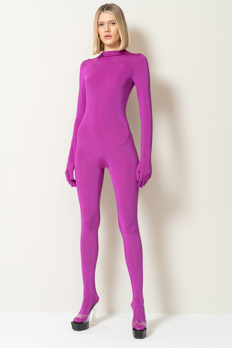 Wholesale Magenta Footed Catsuit with Gloves