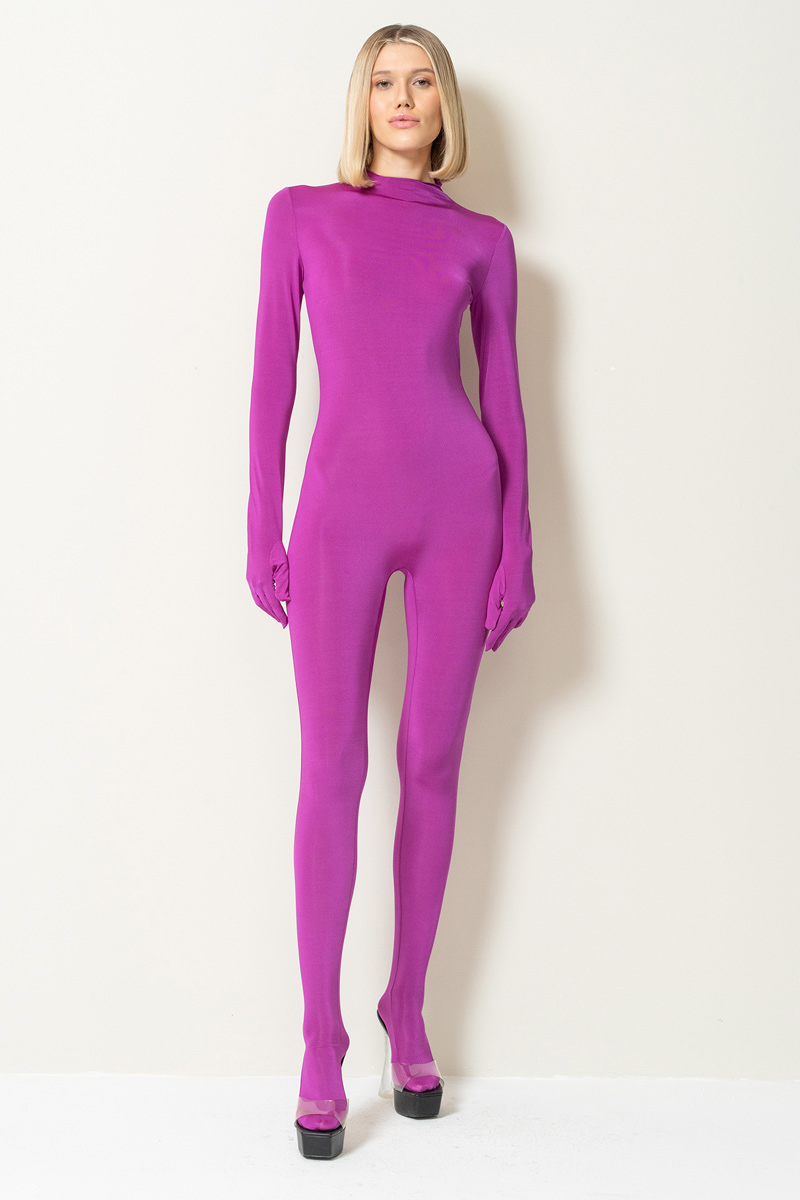 Wholesale Magenta Footed Catsuit with Gloves