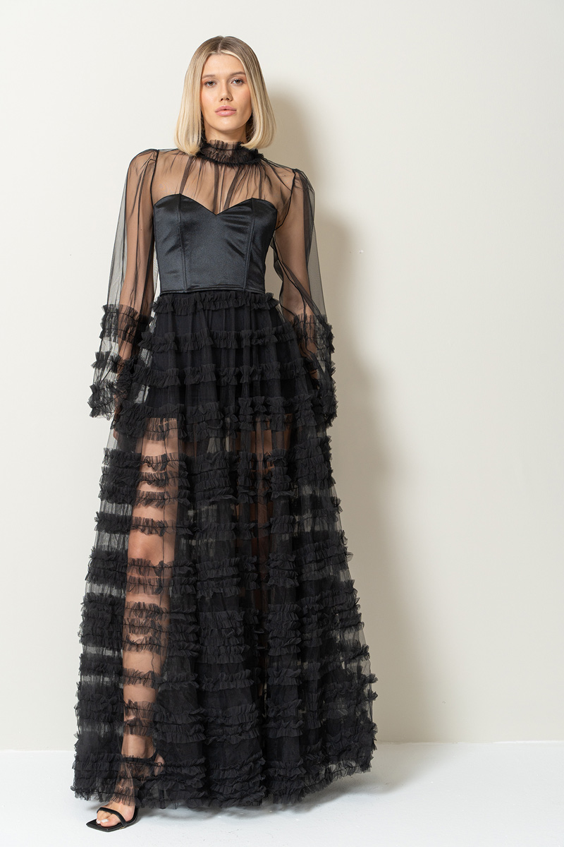 Sheer Black Ruffled Maxi Dress