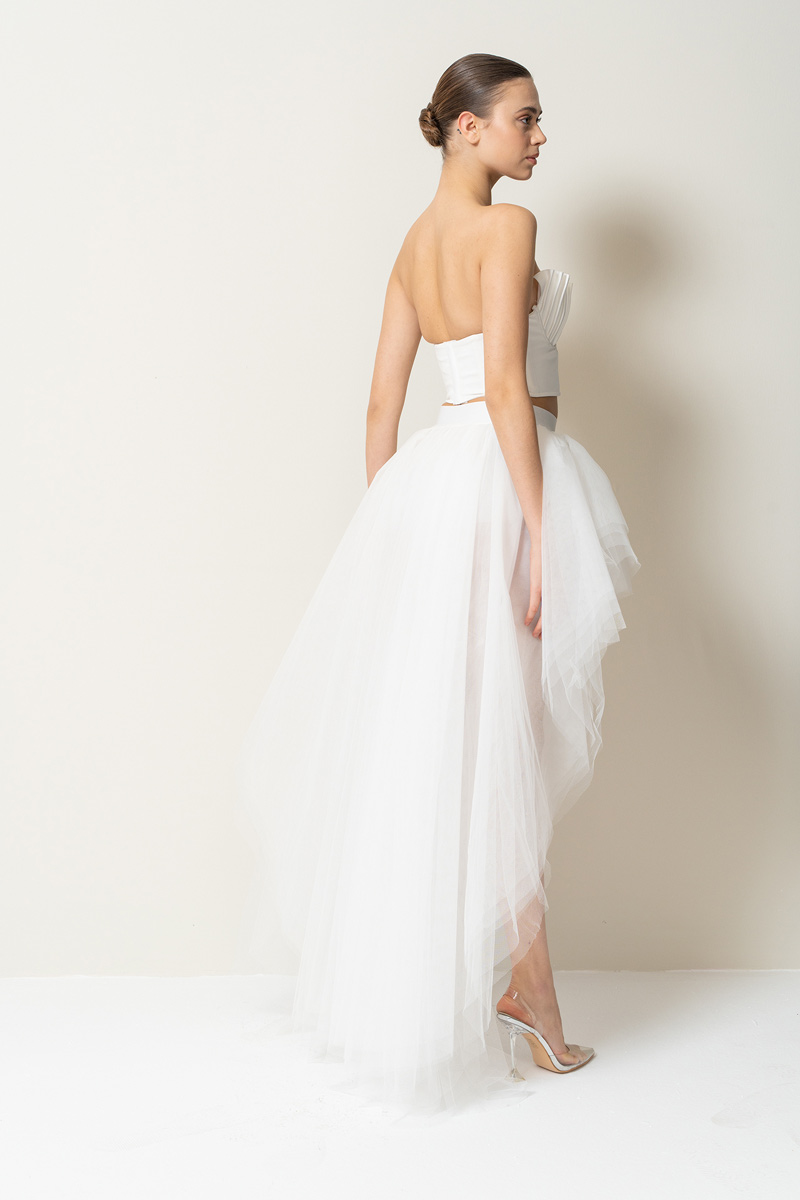 Wholesale High Low Offwhite Tulle Skirt