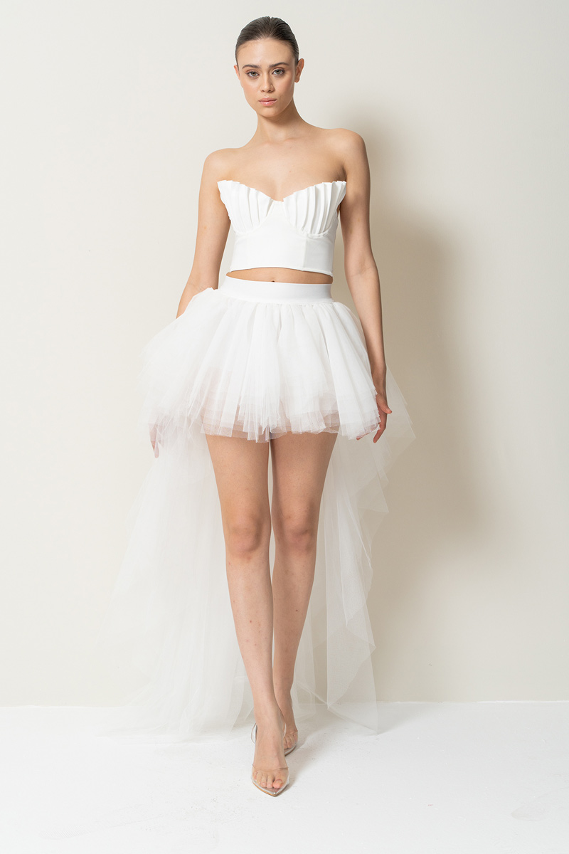 Wholesale High Low Offwhite Tulle Skirt