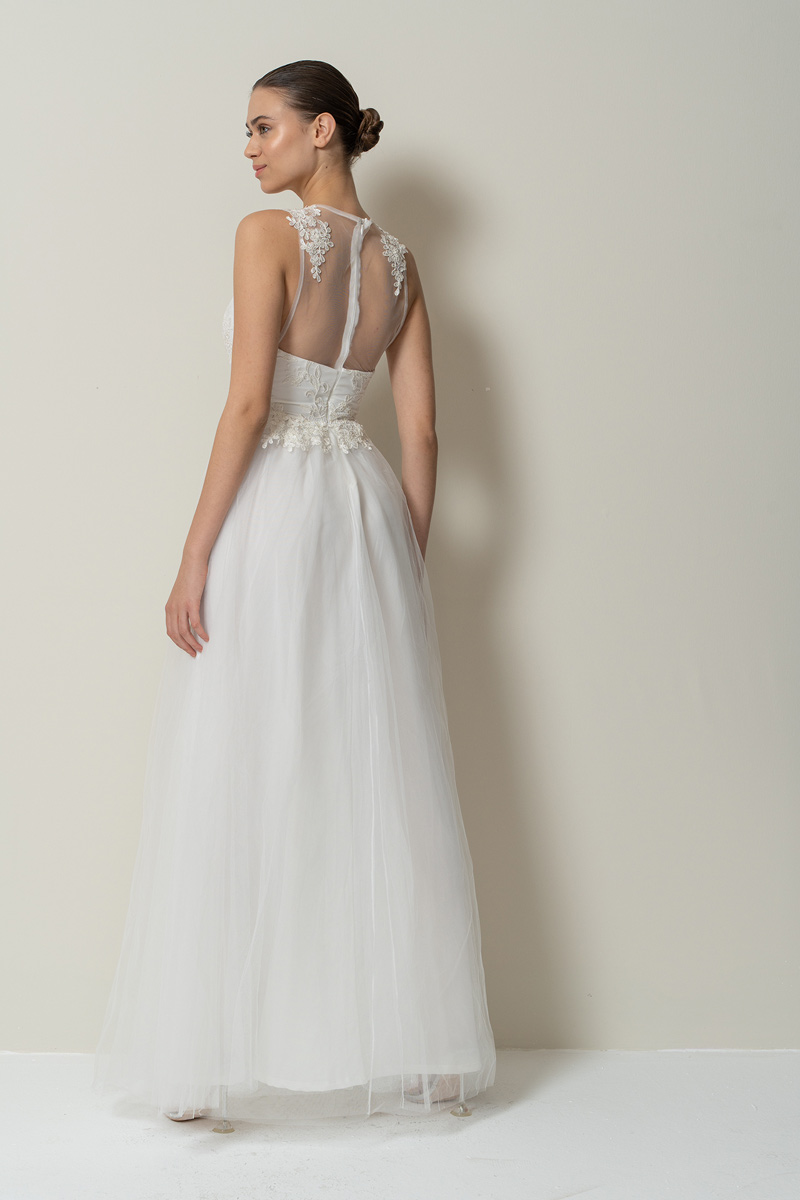 Sleeveless Embroidered Gown in Offwhite