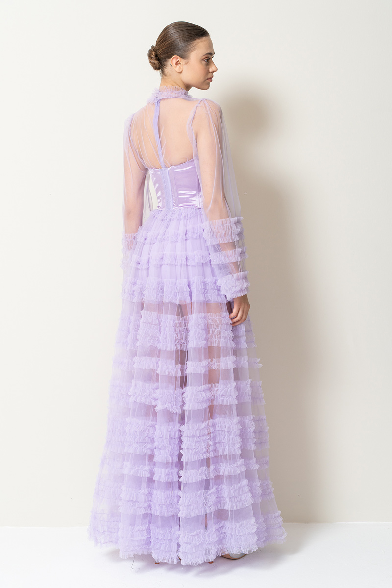 Wholesale Sheer Lilac Ruffled Maxi Dress