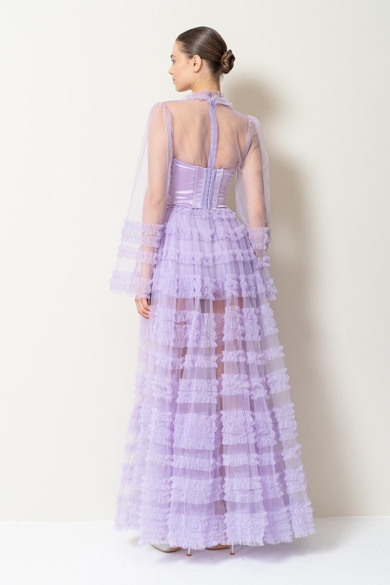 Wholesale Sheer Lilac Ruffled Maxi Dress